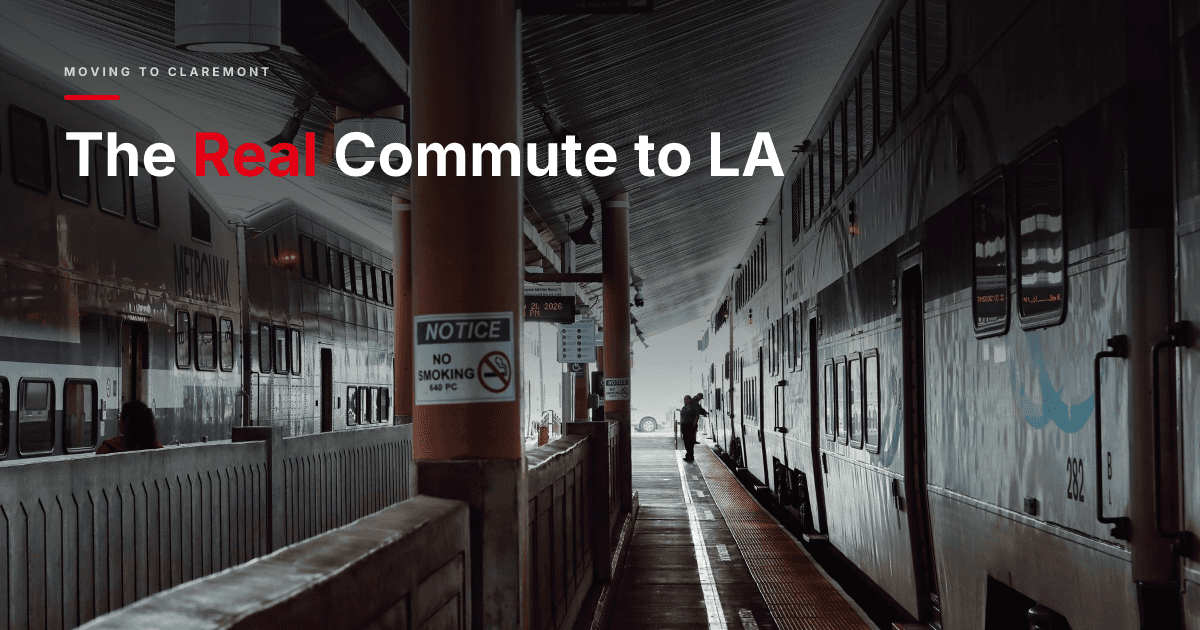 Two commuter trains at a Los Angeles station platform, showcasing bustling urban transit.