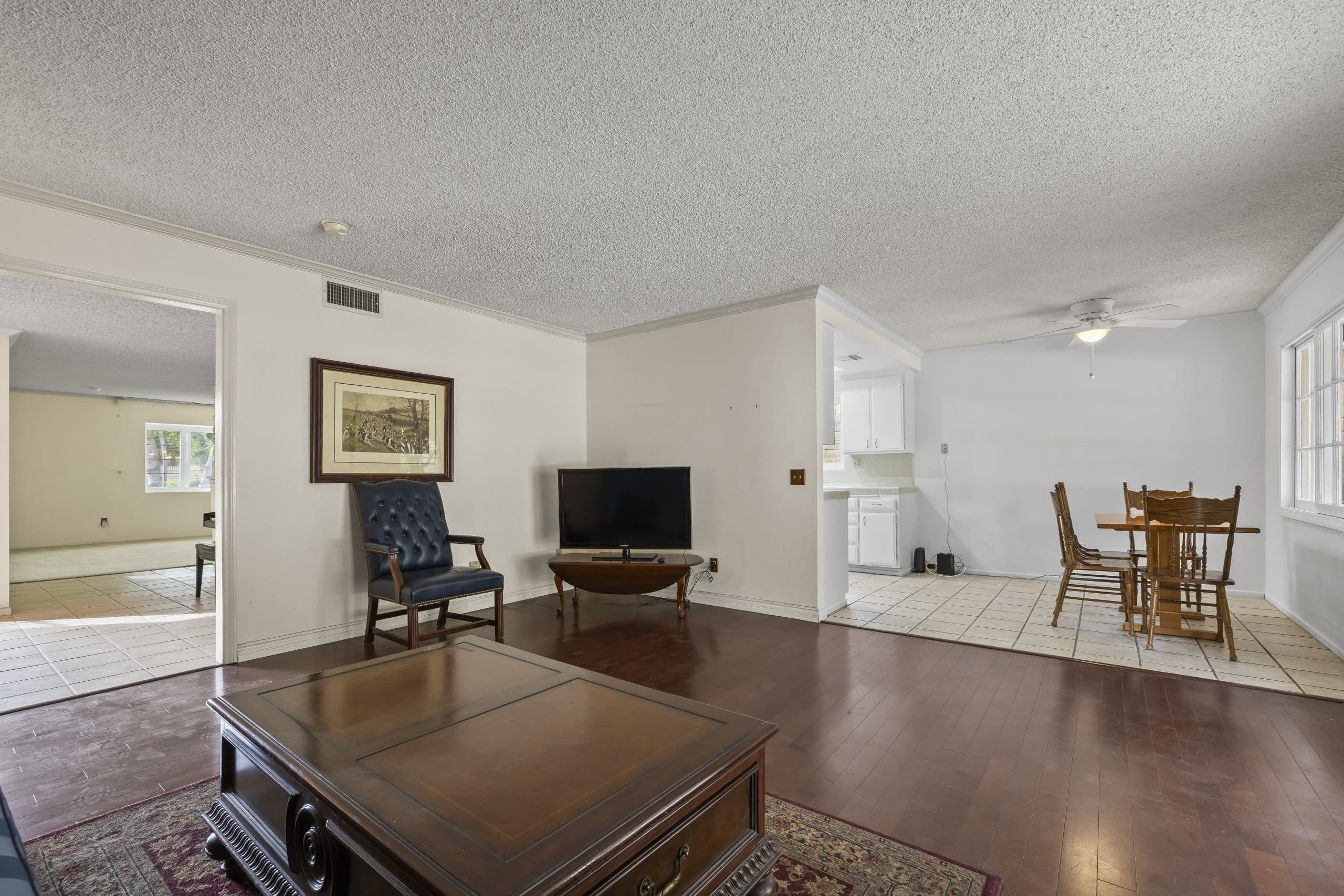 Sightline through two living spaces of a Claremont home