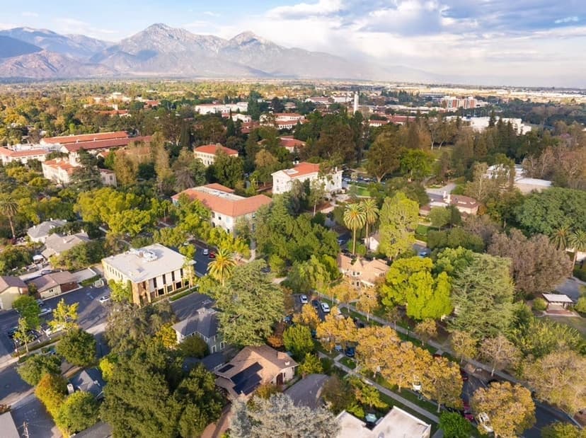 Aerial view of the Claremont Colleges and surrounding neighborhoods